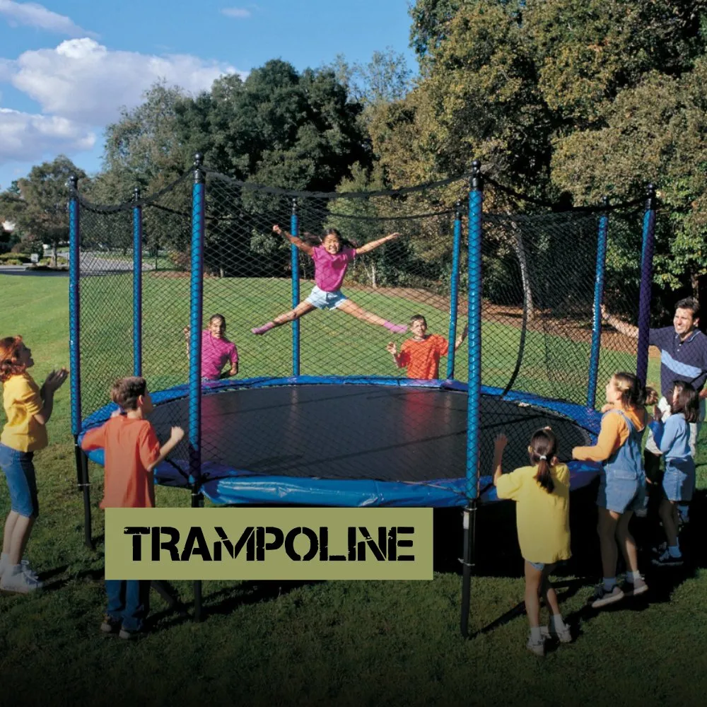 Round multicolor Trampoline with safety net & roof 8-10-12-14-16 feet