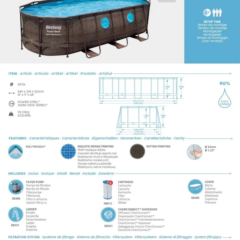 Bestway 56716 | Size 18.0 x 9.0 x 4.00 Ft | Power Steel Vista Series Oval Metal Frame Portable Ready-Made Swimming Pool - Image 10