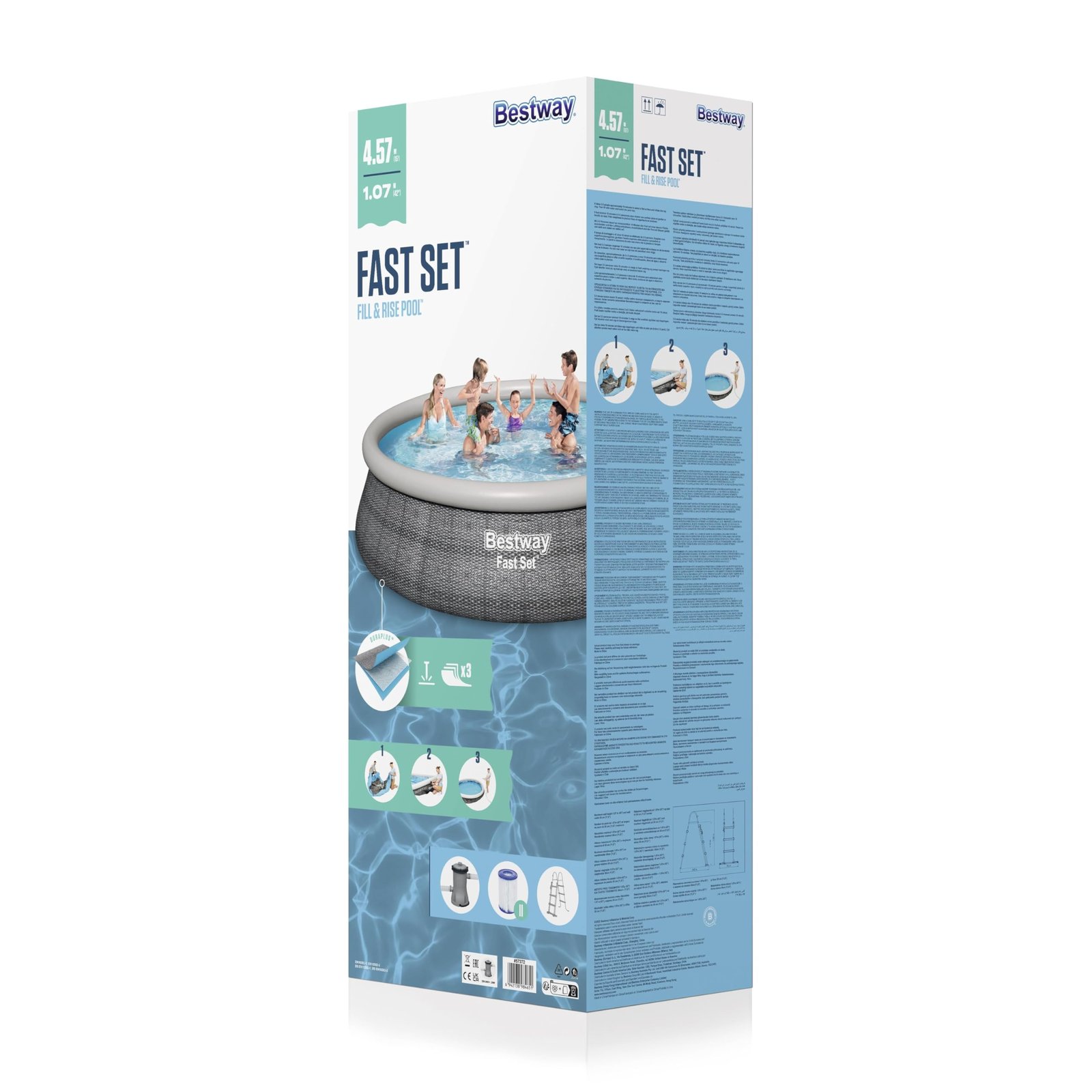 Bestway 57372 | Size 15.0 x 15.0 x 4.0 Ft | Inflatable Round Fast Set Portable Ready-Made Swimming Pool - Image 3