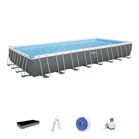 Bestway 56623 | Size 31.4 x 16.0 x 4.33 Ft | Power Steel Rectangular Metal Frame Portable Ready-Made Swimming Pool - Image 6