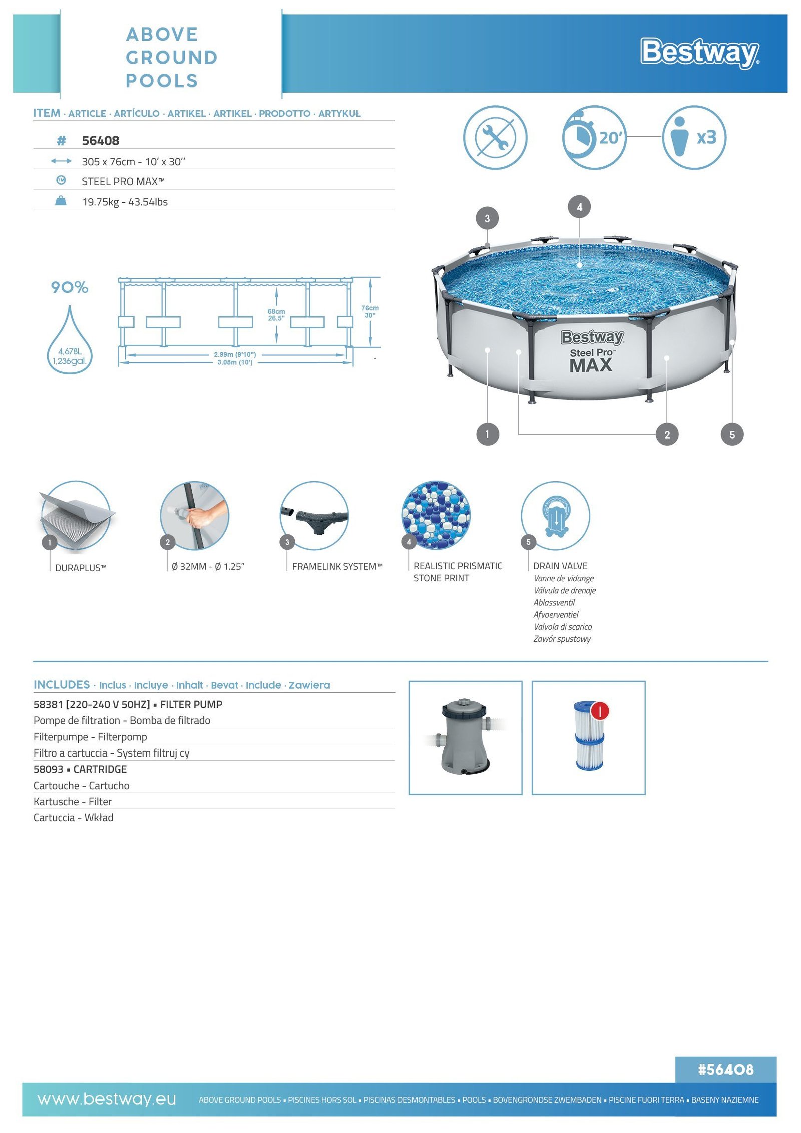 Bestway 56408 | Size 10.0 x 10.0 x 2.50 Ft | Steel Pro MAX Round Metal Frame Portable Ready-Made Swimming Pool - Image 7