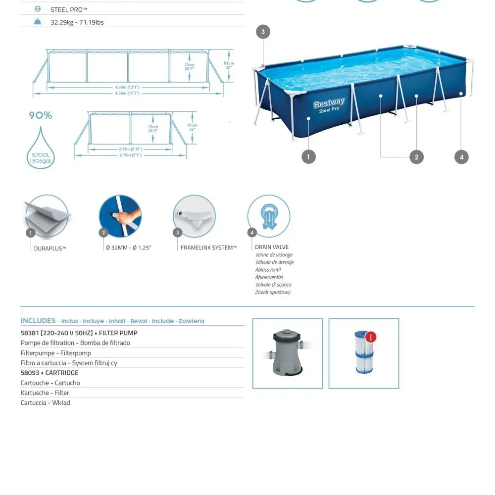 Bestway 56424 | Size 13.1 x 6.11 x 2.60 Ft | Steel Pro Rectangular Metal Frame Portable Ready-Made Swimming Pool - Image 8