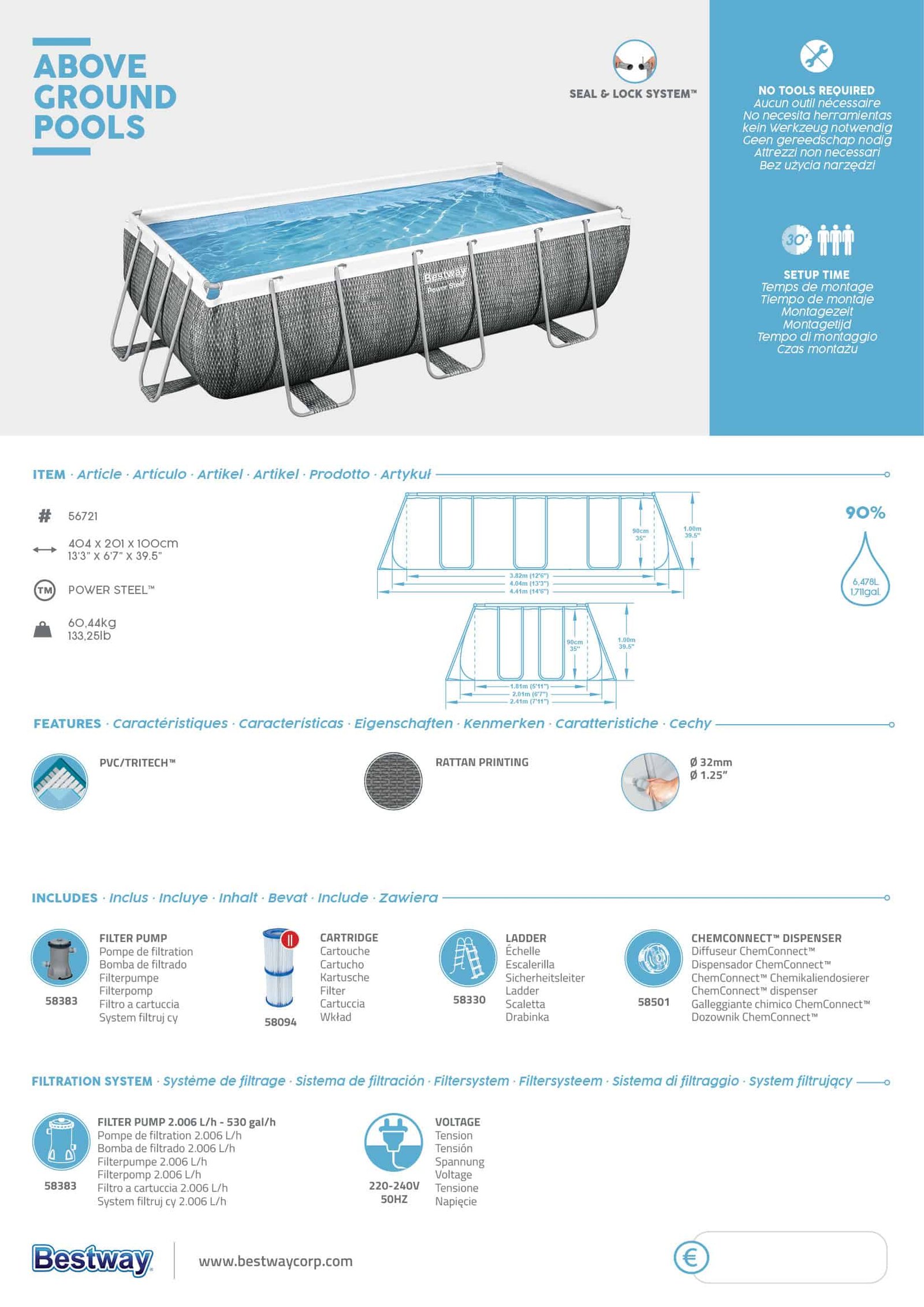 Bestway 56721 | Size 13.0 x 6.11 x 3.50 Ft | Power Steel Rectangular Metal Frame Portable Ready-Made Swimming Pool - Image 8