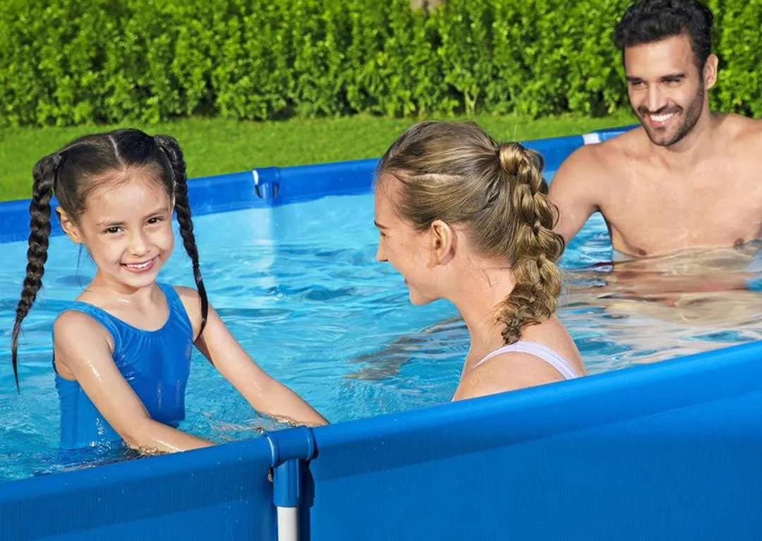 Bestway 56411 | Size 9.1 x 6.7 x 2.10 Ft | Steel Pro Rectangular Metal Frame Portable Ready-Made Swimming Pool - Image 2