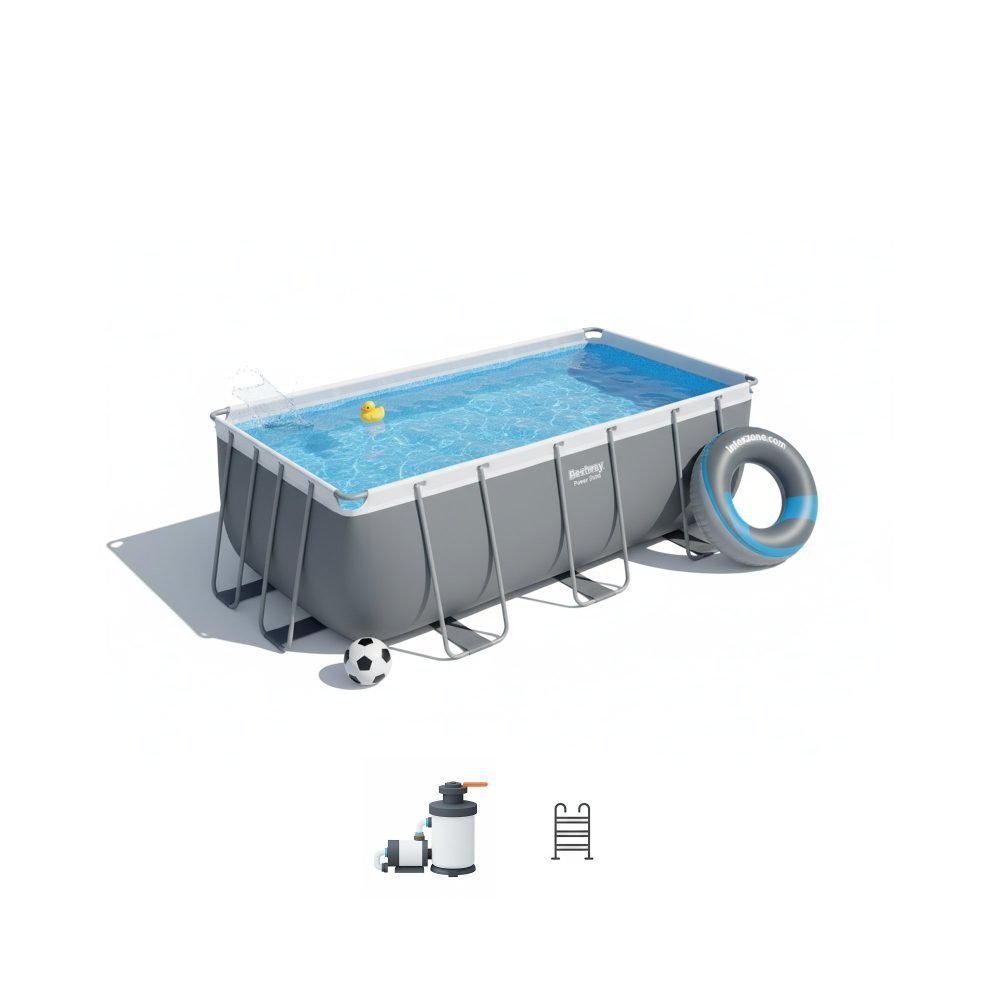 Bestway 56442 | Size 13.3 x 6.7 x 3.30 Ft | Power Steel Rectangular Metal Frame Portable Ready-Made Swimming Pool
