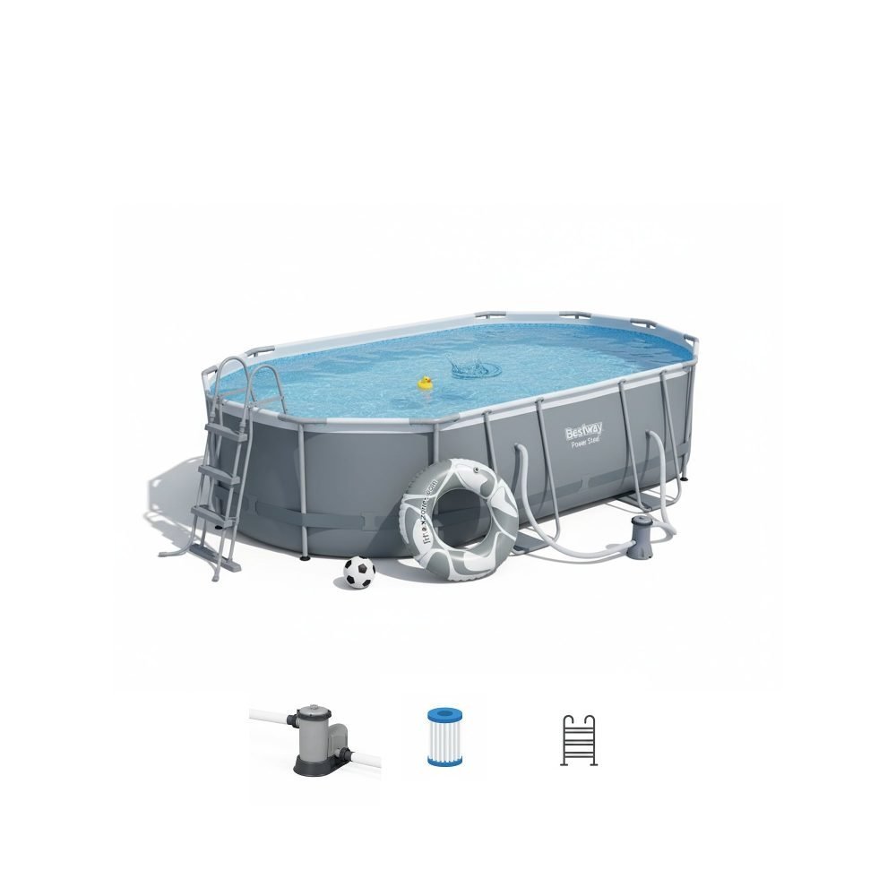 Bestway 56448 | Size 16.0 x 10.0 x 3.50 Ft | Power Steel Oval Metal Frame Portable Ready-Made Swimming Pool