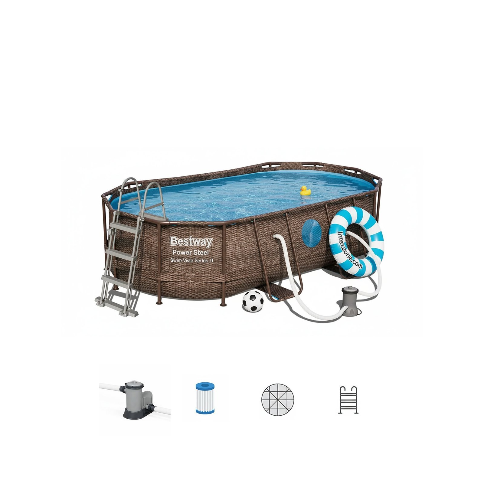 Bestway 56714 | Size 14.0 x 8.0 x 3.29 Ft | Power Steel Vista Series Oval Metal Frame Portable Ready-Made Swimming Pool