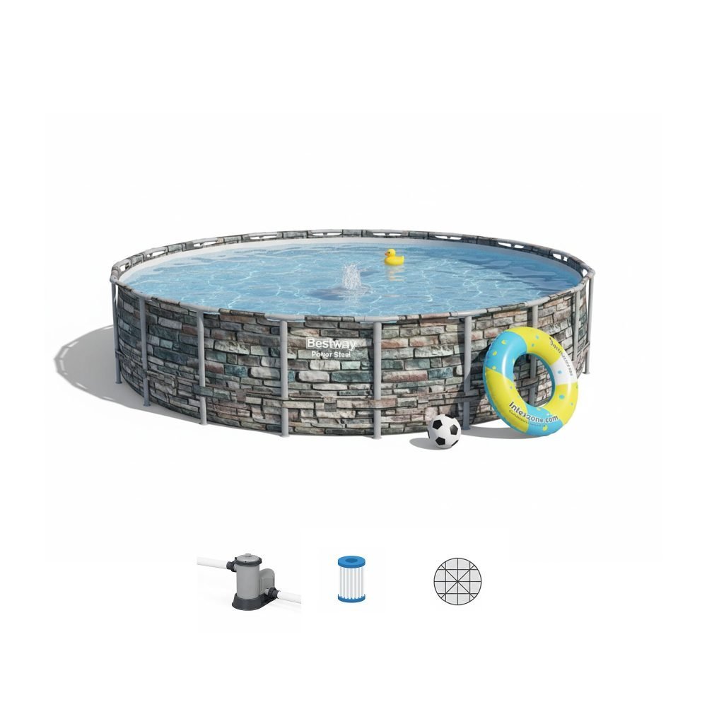 Bestway 56883 | Size 20.0 x 20.0 x 4.50 Ft | Power Steel Round Metal Frame Portable Ready-Made Swimming Pool