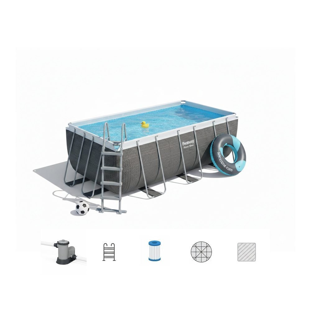 Bestway 56998 | Size 18.0 x 9.0 x 4.00 Ft | Power Steel Rectangular Metal Frame Portable Ready-Made Swimming Pool