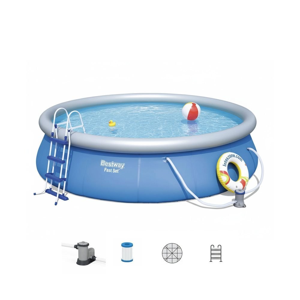 Bestway 57316 | Size 15.0 x 15.0 x 2.75 Ft | Fast Set Inflatable Round Portable Ready-Made Swimming Pool
