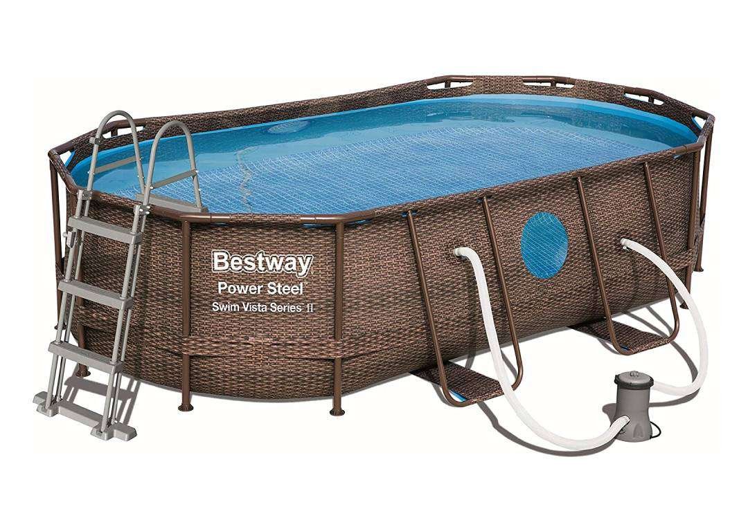 Bestway 56714 | Size 14.0 x 8.0 x 3.29 Ft | Power Steel Vista Series Oval Metal Frame Portable Ready-Made Swimming Pool - Image 5