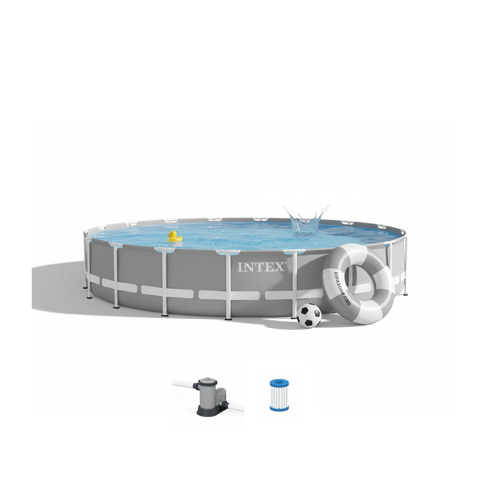 Intex 26731EH | Size 18.0 x 18.0 x 4.00 Ft | Prism Frame Round Metal Frame Portable Ready-Made Swimming Pool