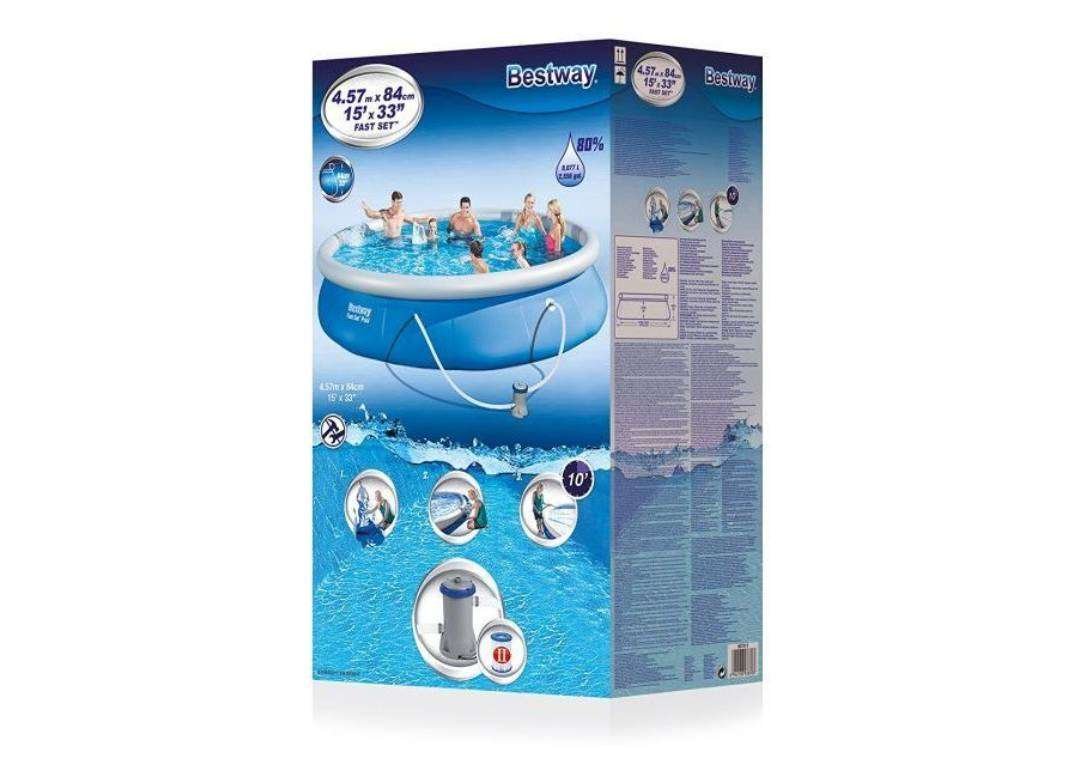 Bestway 57316 | Size 15.0 x 15.0 x 2.75 Ft | Fast Set Inflatable Round Portable Ready-Made Swimming Pool - Image 2