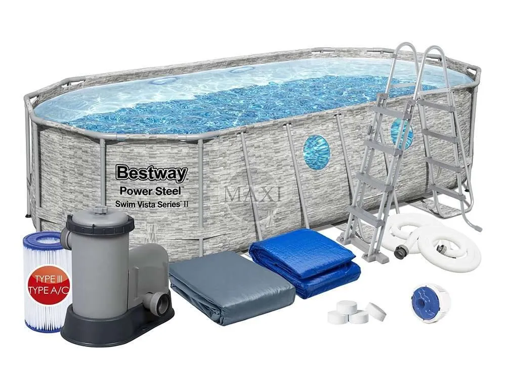 Bestway 56716 | Size 18.0 x 9.0 x 4.00 Ft | Power Steel Vista Series Oval Metal Frame Portable Ready-Made Swimming Pool - Image 3