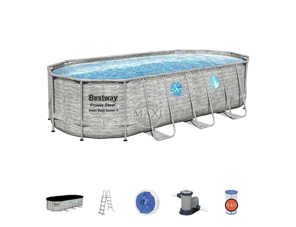 Bestway 56716 | Size 18.0 x 9.0 x 4.00 Ft | Power Steel Vista Series Oval Metal Frame Portable Ready-Made Swimming Pool - Image 7